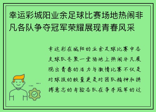 幸运彩城阳业余足球比赛场地热闹非凡各队争夺冠军荣耀展现青春风采